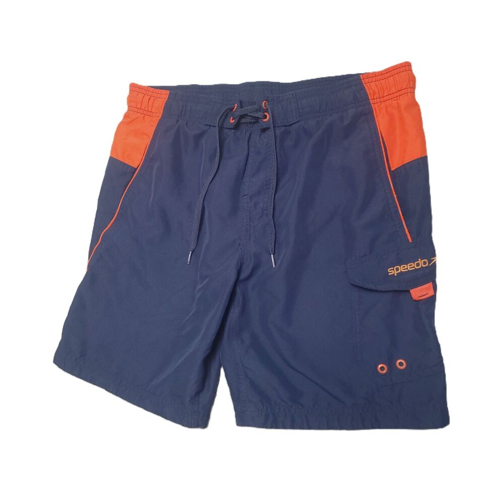 Speedo Volley Swim Trunks Mens S Blue Orange Cargo Pocket Beach Shorts